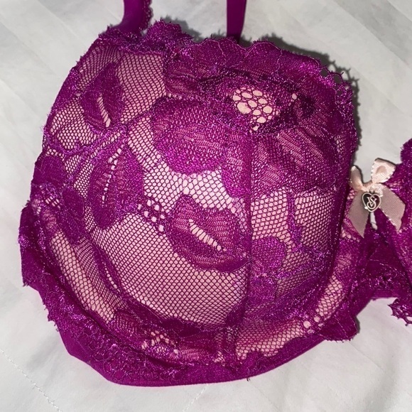 Victoria's Secret Purple Lace Floral Body by Victoria Lined Demi Bra Sexy Date - Picture 3 of 9